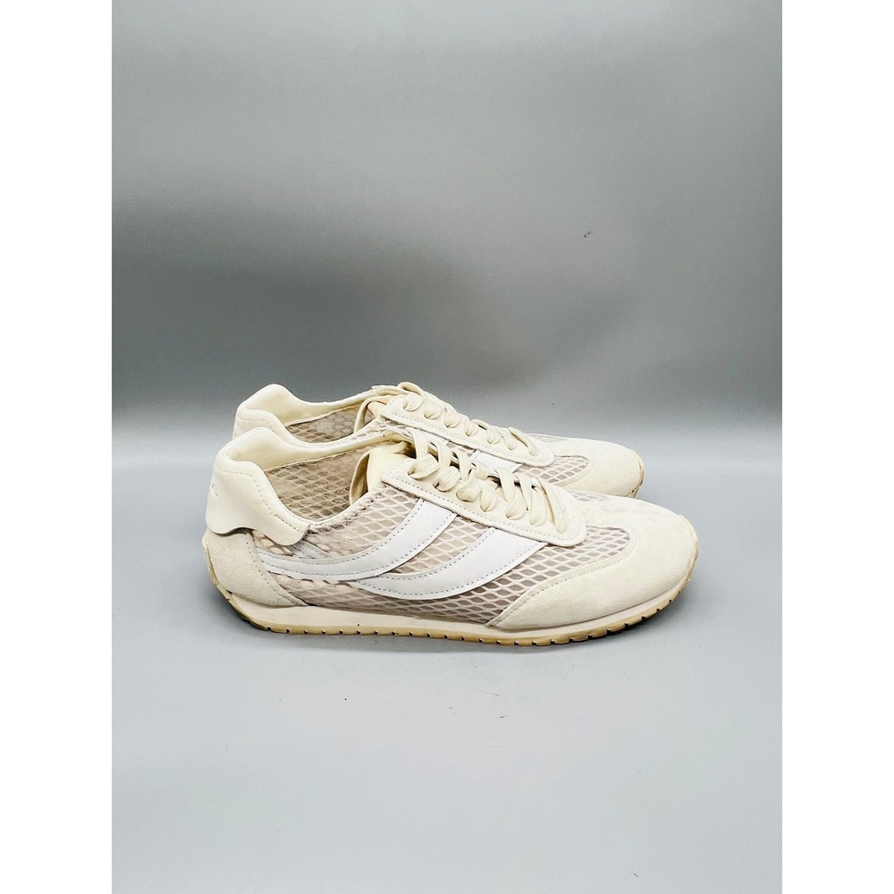 Vince Shoes Womens 9 Cream Mesh Suede Low Top Lace Up Retro Trainers Sneakers